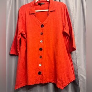 Clearance Always Indigo orange , button down. Size 1X shark bite hem 100% cotton